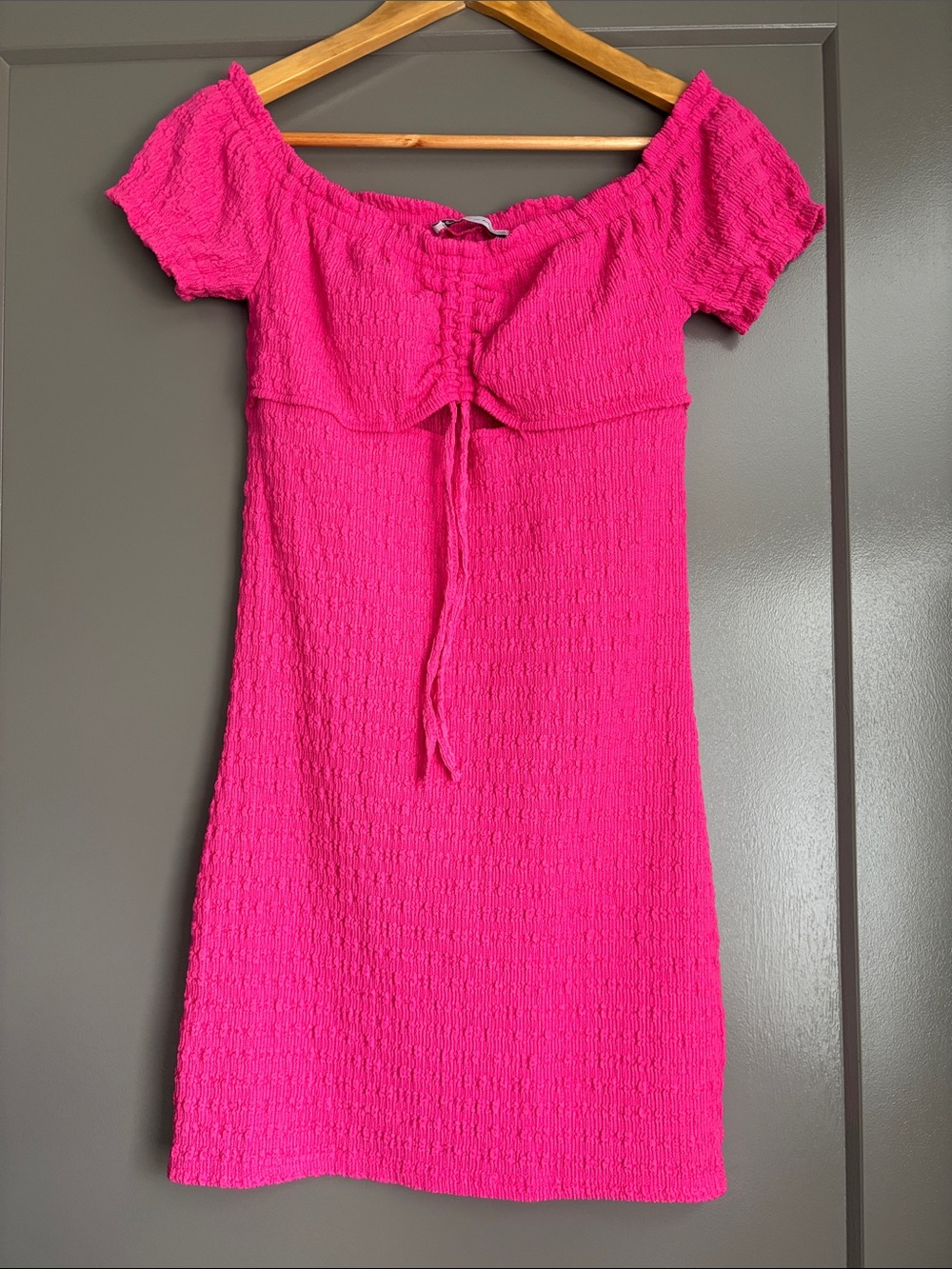 SO Hot Pink Smocked Off-Shoulder Mini Dress